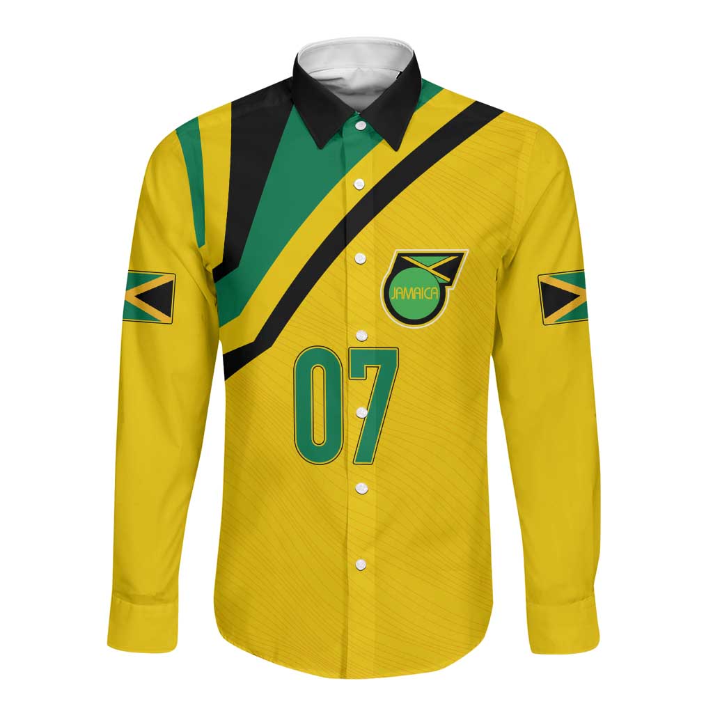 Personalised Jamaica Football Long Sleeve Button Shirt Reggae Boyz Retro WC 1998 Inspired