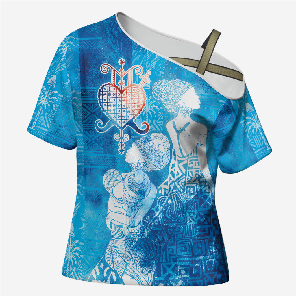 Afro Erzulie Dantor Veve Cross Shoulder Shirt Mother Goddess