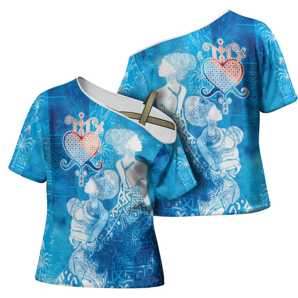 Afro Erzulie Dantor Veve Cross Shoulder Shirt Mother Goddess