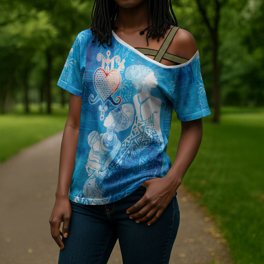 Afro Erzulie Dantor Veve Cross Shoulder Shirt Mother Goddess