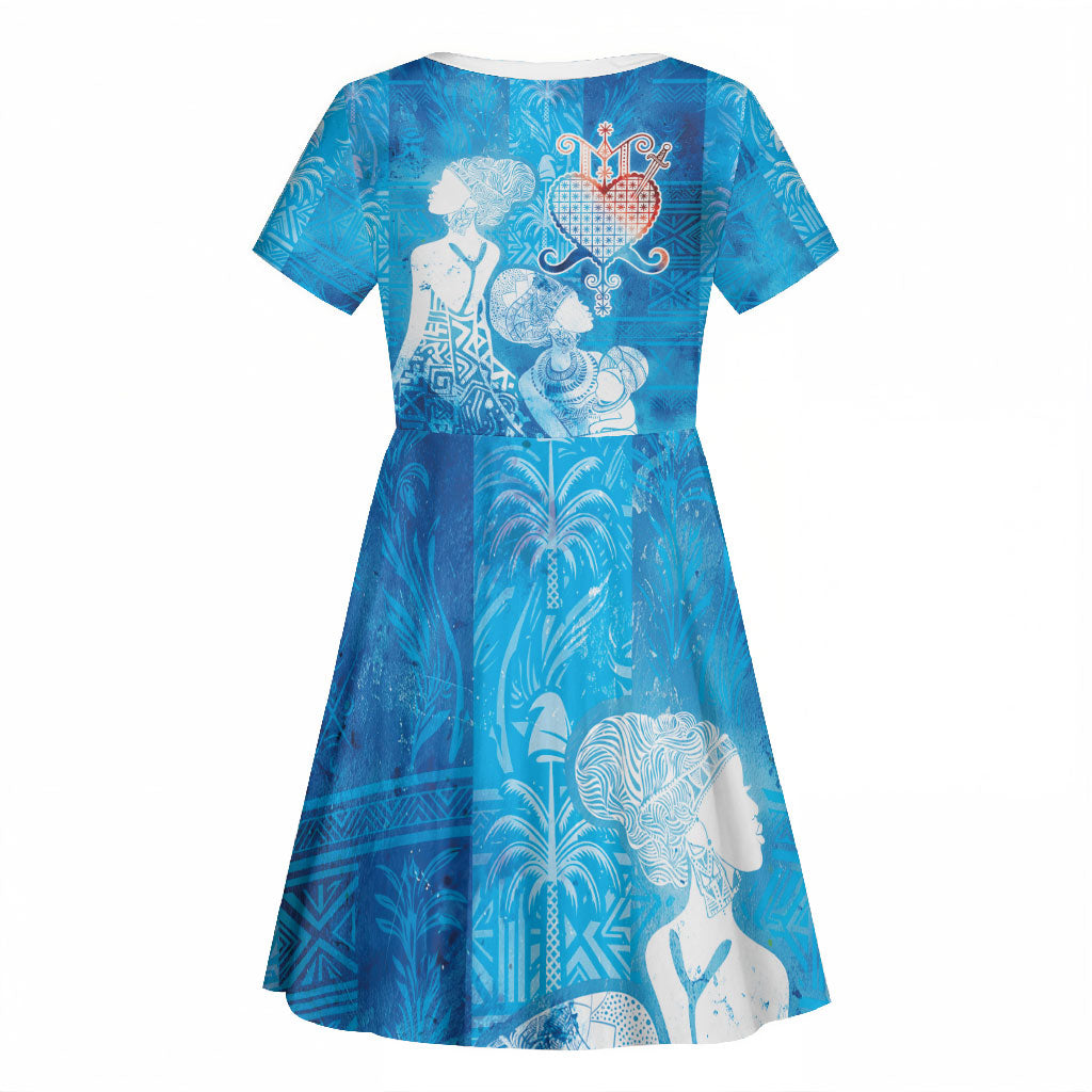 Afro Erzulie Dantor Veve Kid Short Sleeve Dress Mother Goddess