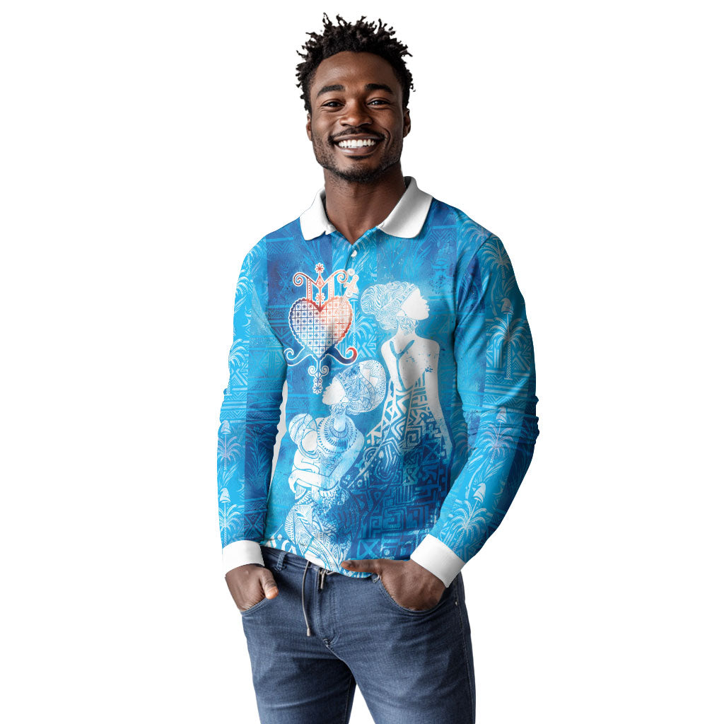 Afro Erzulie Dantor Veve Long Sleeve Polo Shirt Mother Goddess