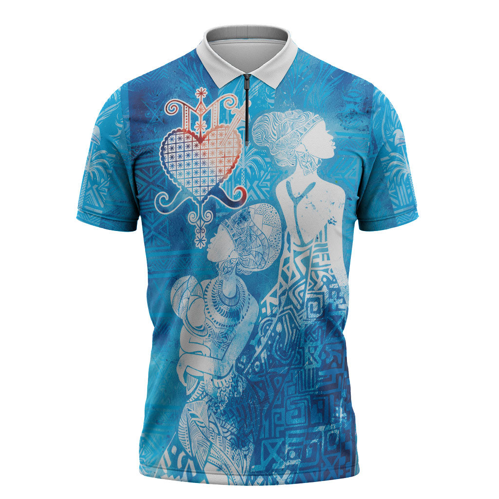Afro Erzulie Dantor Veve Zipper Polo Shirt Mother Goddess