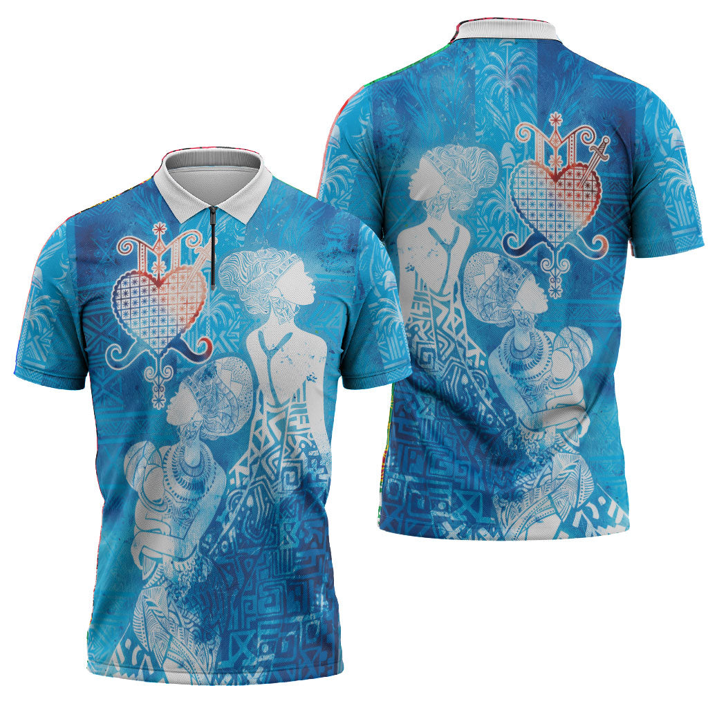 Afro Erzulie Dantor Veve Zipper Polo Shirt Mother Goddess