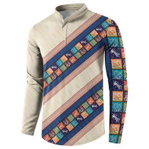 Zimbabwe Heritage Button Sweatshirt Screen Print Animals Motif
