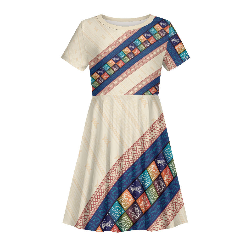 Zimbabwe Heritage Kid Short Sleeve Dress Screen Print Animals Motif
