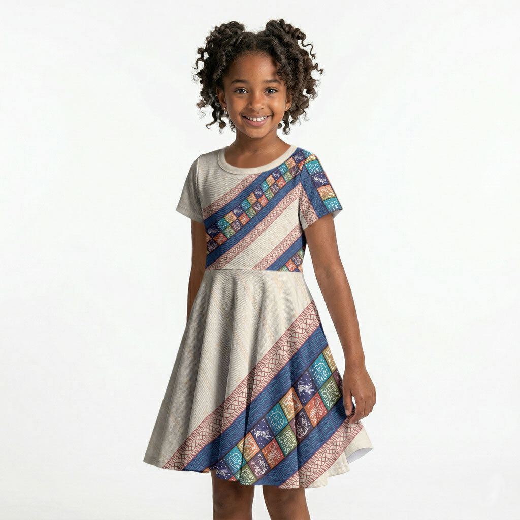 Zimbabwe Heritage Kid Short Sleeve Dress Screen Print Animals Motif