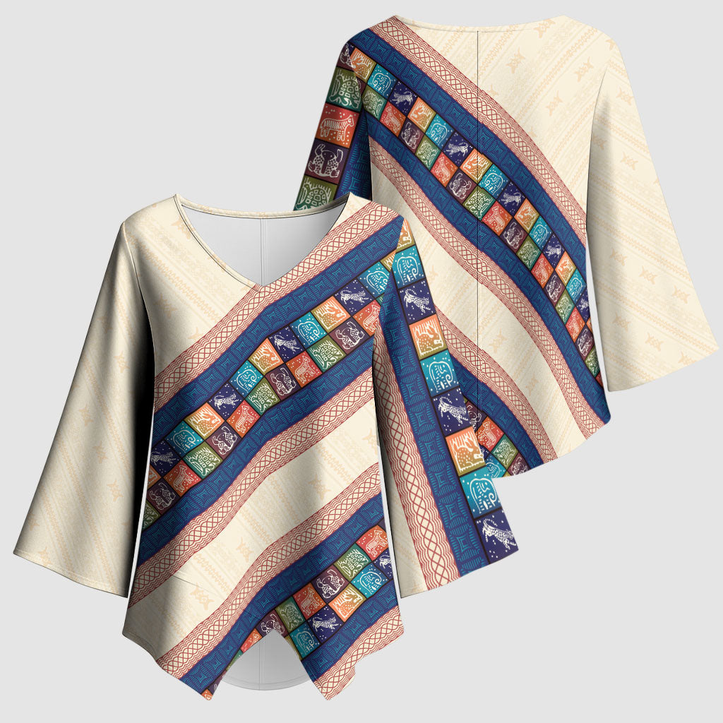 Zimbabwe Heritage Kimono Sleeve Blouse Screen Print Animals Motif