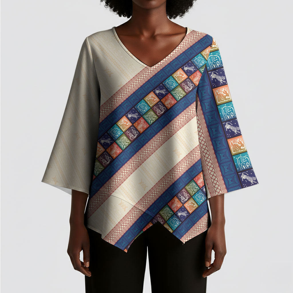 Zimbabwe Heritage Kimono Sleeve Blouse Screen Print Animals Motif