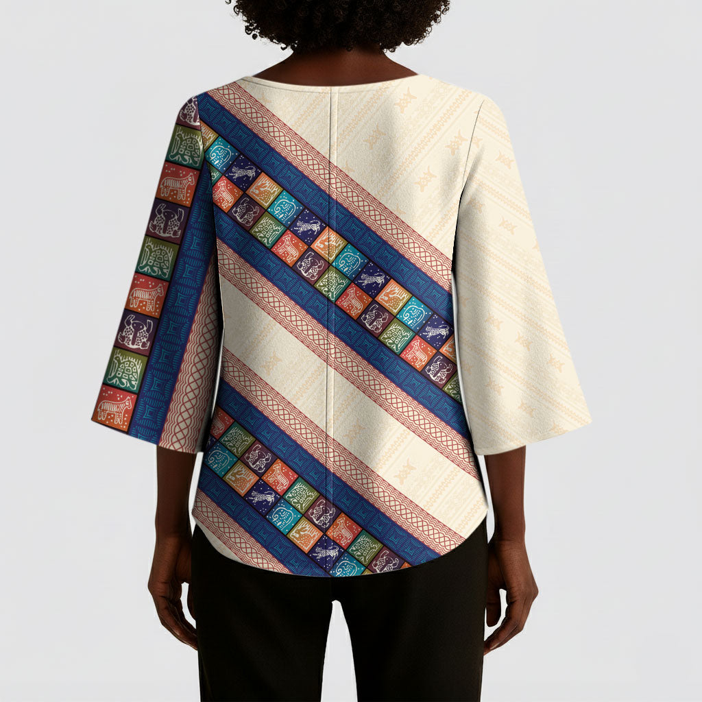 Zimbabwe Heritage Kimono Sleeve Blouse Screen Print Animals Motif