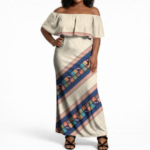 Zimbabwe Heritage Off Shoulder Maxi Dress Screen Print Animals Motif