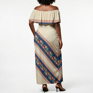 Zimbabwe Heritage Off Shoulder Maxi Dress Screen Print Animals Motif