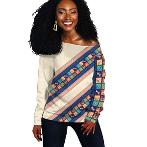Zimbabwe Heritage Off Shoulder Sweater Screen Print Animals Motif