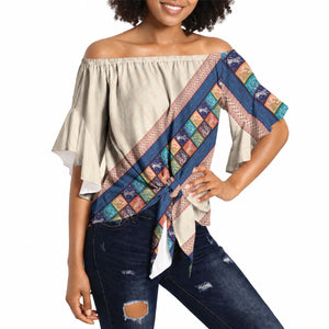 Zimbabwe Heritage Off Shoulder Wrap Waist Top Screen Print Animals Motif