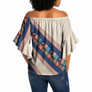 Zimbabwe Heritage Off Shoulder Wrap Waist Top Screen Print Animals Motif