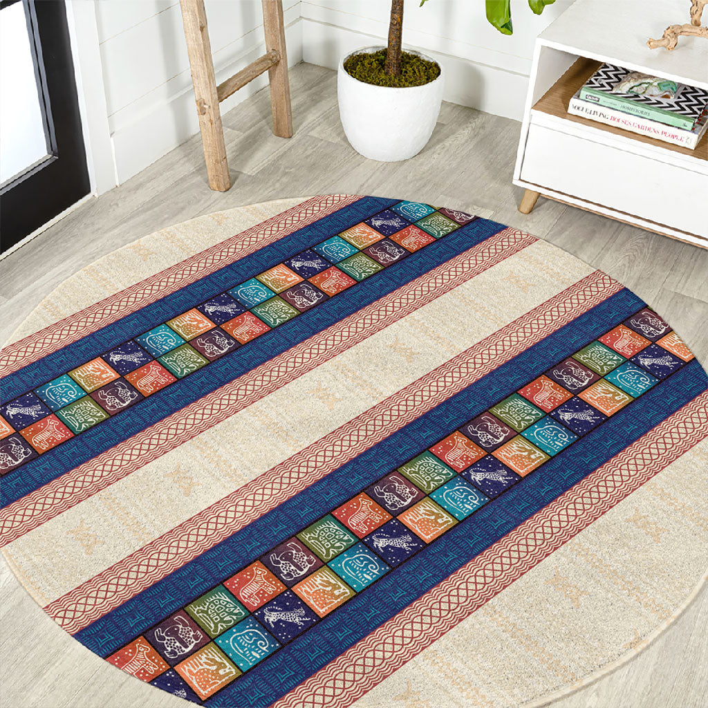 Zimbabwe Heritage Round Carpet Screen Print Animals Motif