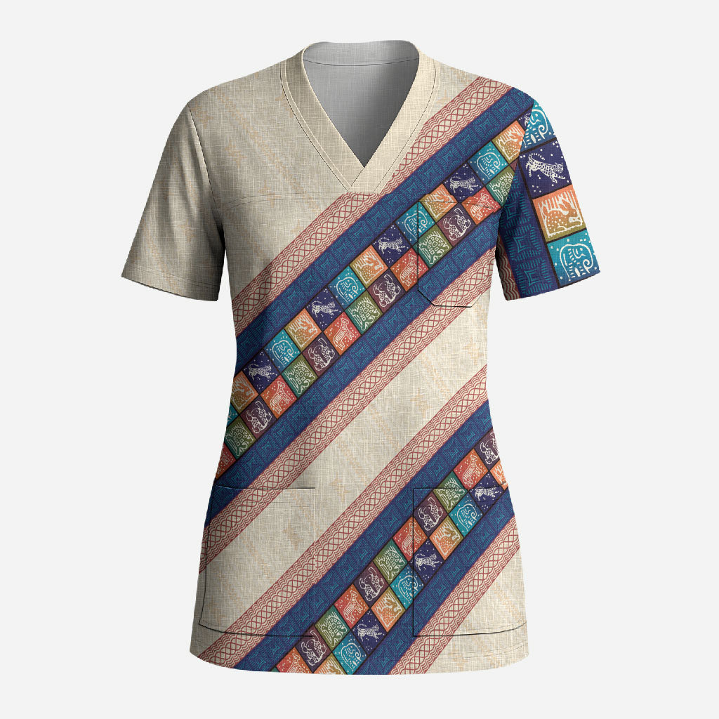 Zimbabwe Heritage Scrub Top Screen Print Animals Motif