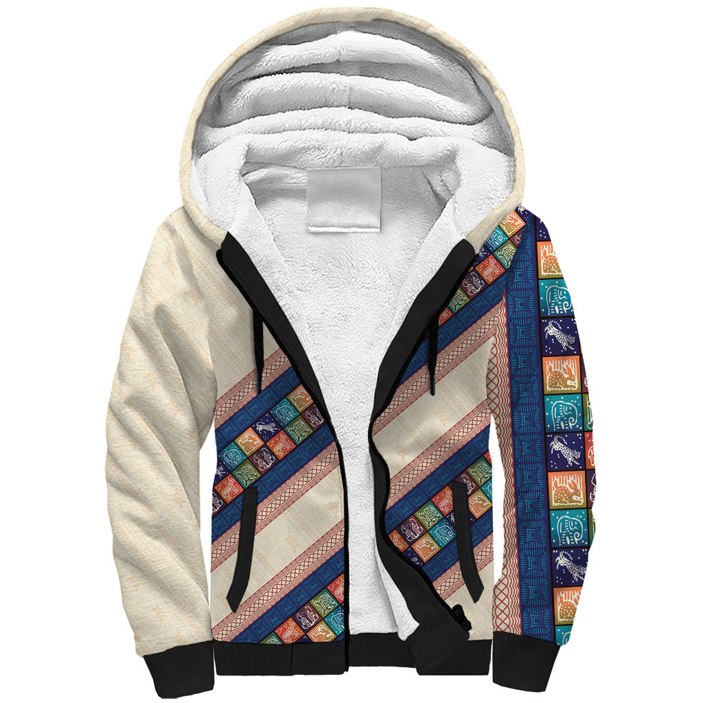 Zimbabwe Heritage Sherpa Hoodie Screen Print Animals Motif