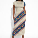 Zimbabwe Heritage Short Sleeve Bodycon Dress Screen Print Animals Motif