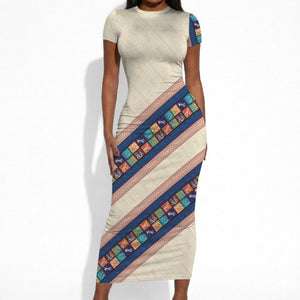 Zimbabwe Heritage Short Sleeve Bodycon Dress Screen Print Animals Motif
