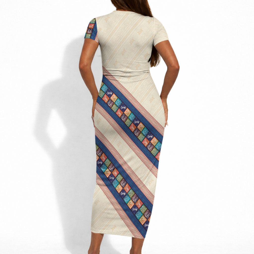 Zimbabwe Heritage Short Sleeve Bodycon Dress Screen Print Animals Motif