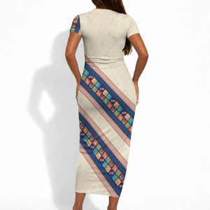 Zimbabwe Heritage Short Sleeve Bodycon Dress Screen Print Animals Motif