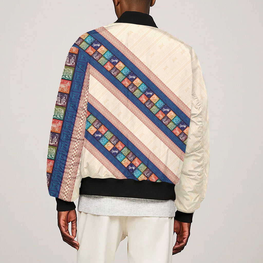 Zimbabwe Heritage Sleeve Zip Bomber Jacket Screen Print Animals Motif