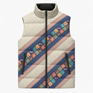Zimbabwe Heritage Sleeveless Puffer Jacket Screen Print Animals Motif