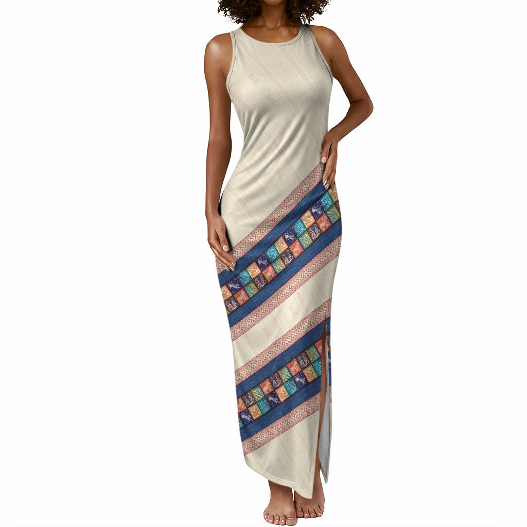 Zimbabwe Heritage Tank Maxi Dress Screen Print Animals Motif