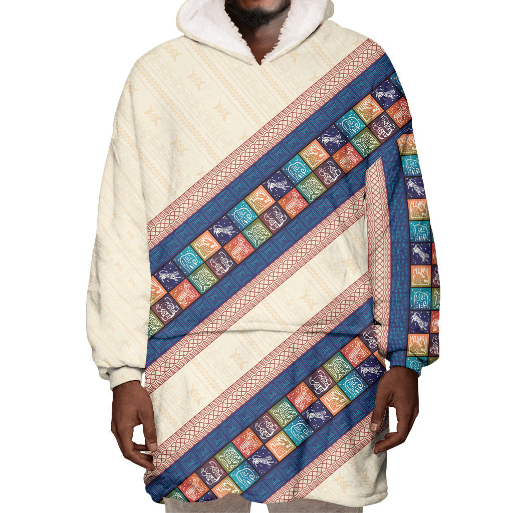 Zimbabwe Heritage Wearable Blanket Hoodie Screen Print Animals Motif