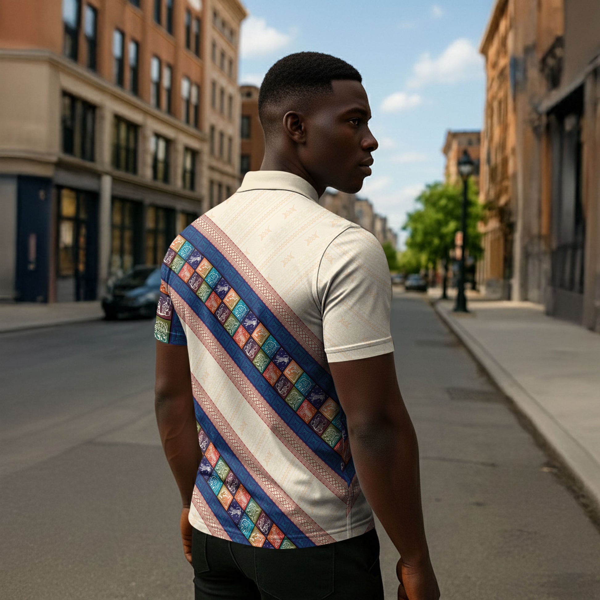 Zimbabwe Heritage Zipper Polo Shirt Screen Print Animals Motif
