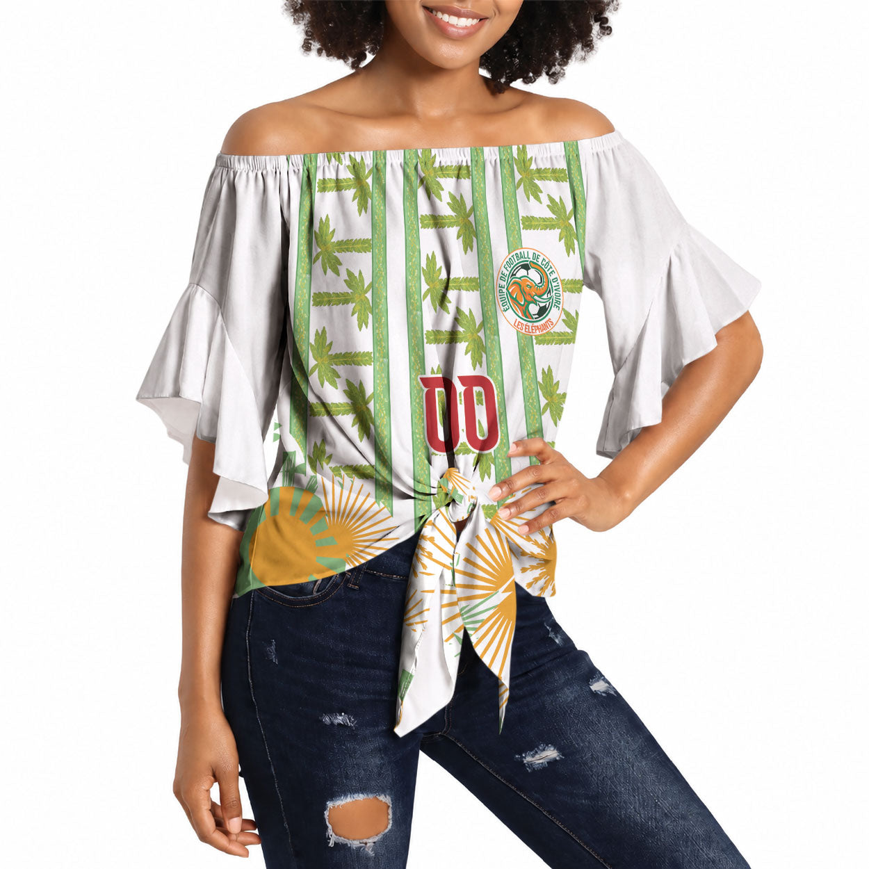 Custom Ivory Coast Heritage Elephants Never Fall Off Shoulder Wrap Waist Top