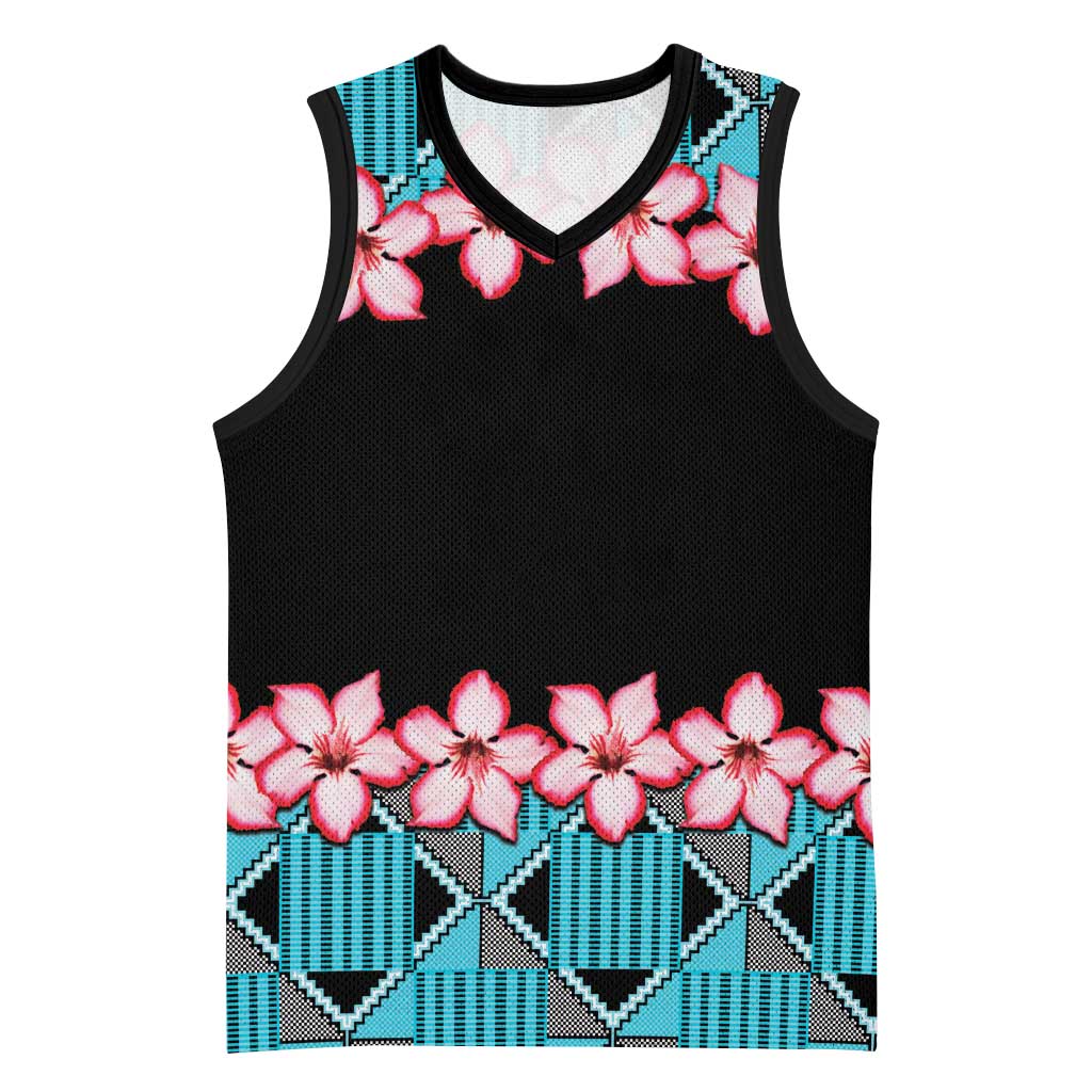 African Adenium Multiflorum Flowers Basketball Jersey with Kente Style - African Pride