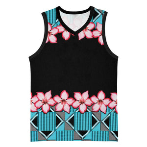 African Adenium Multiflorum Flowers Basketball Jersey with Kente Style - African Pride