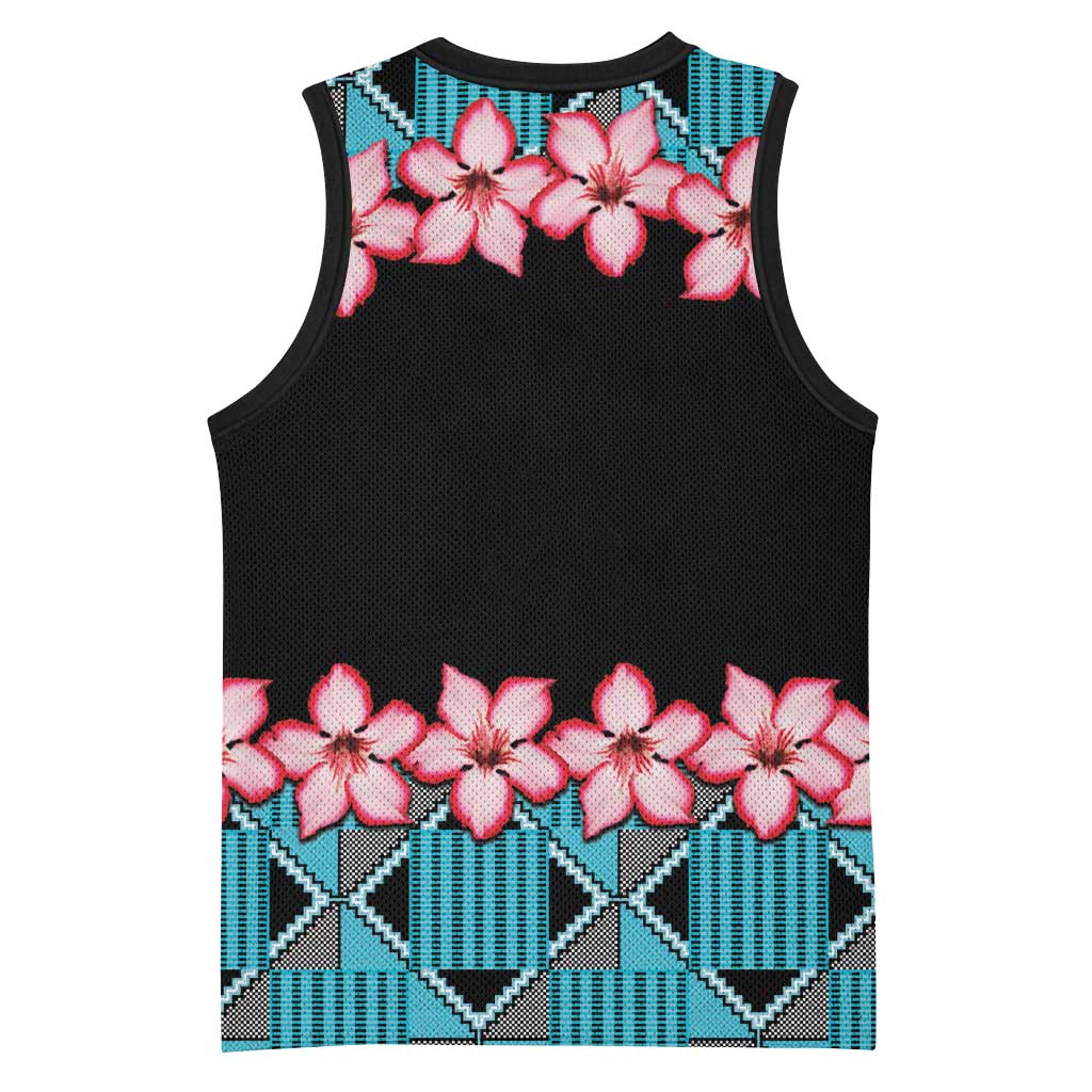 African Adenium Multiflorum Flowers Basketball Jersey with Kente Style - African Pride