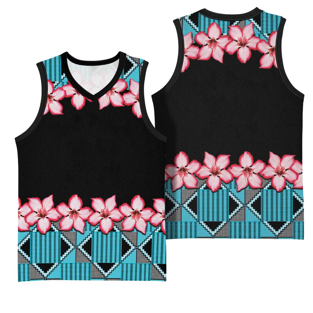 African Adenium Multiflorum Flowers Basketball Jersey with Kente Style - African Pride