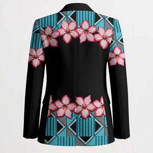 African Adenium Multiflorum Flowers Blazer with Kente Style