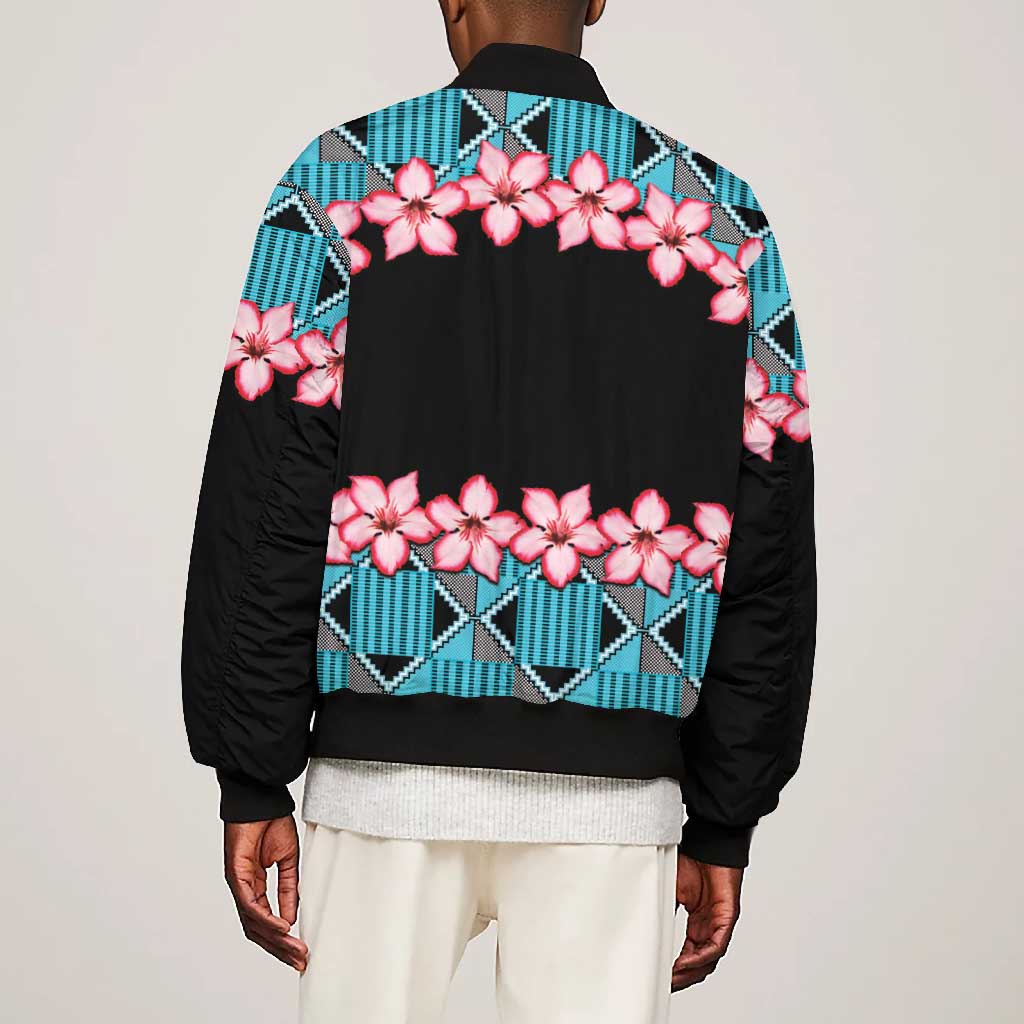 African Adenium Multiflorum Flowers Bomber Jacket with Kente Style