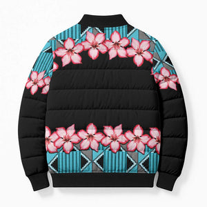 African Adenium Multiflorum Flowers Bomber Puffer Jacket with Kente Style