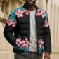 African Adenium Multiflorum Flowers Bomber Puffer Jacket with Kente Style
