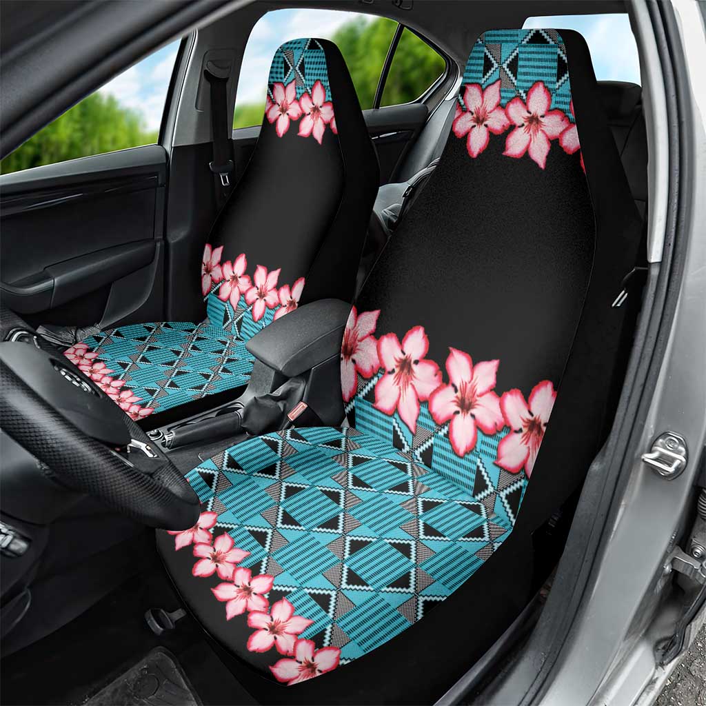 African Adenium Multiflorum Flowers Car Seat Cover with Kente Style