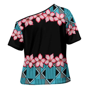 African Adenium Multiflorum Flowers Cross Shoulder Shirt with Kente Style