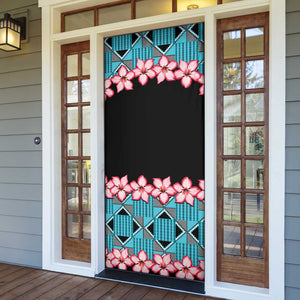 African Adenium Multiflorum Flowers Door Cover with Kente Style