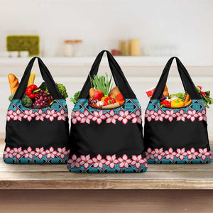 African Adenium Multiflorum Flowers Grocery Bag with Kente Style