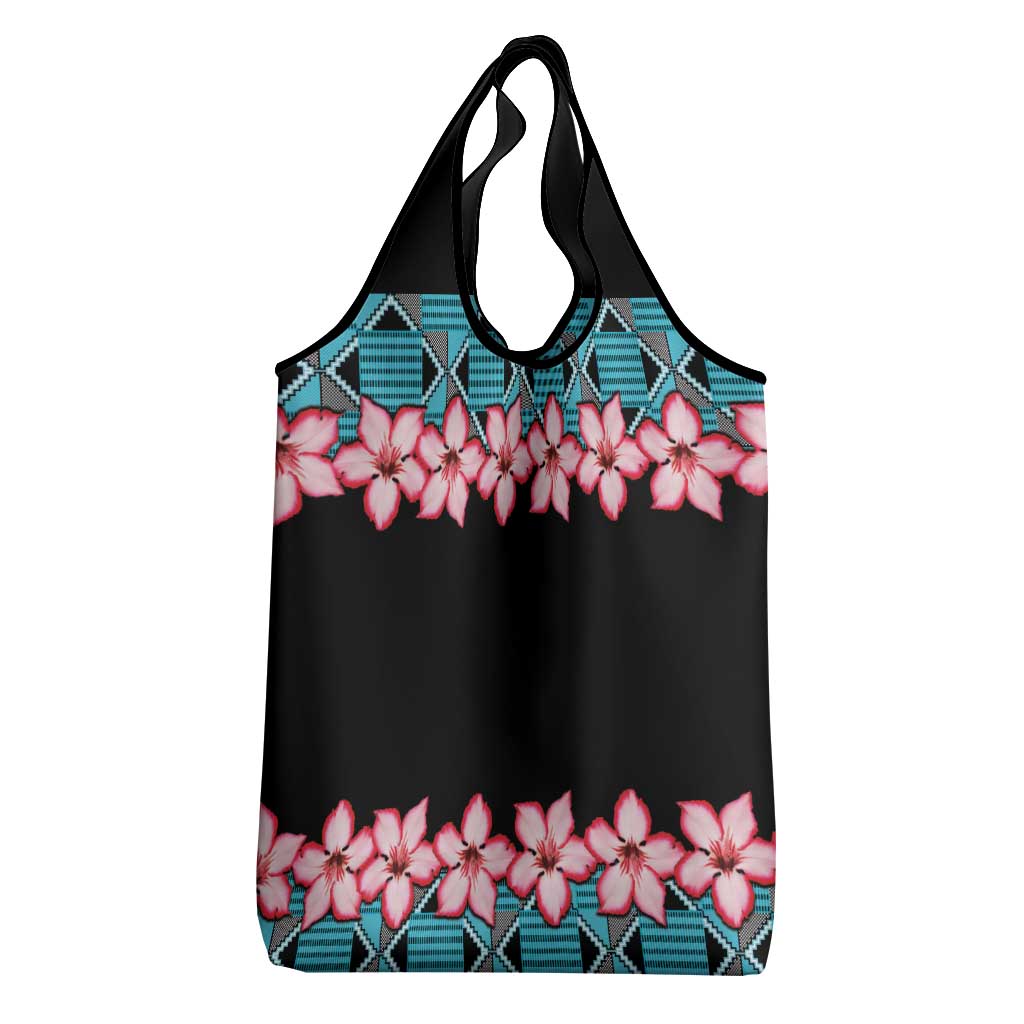 African Adenium Multiflorum Flowers Grocery Bag with Kente Style
