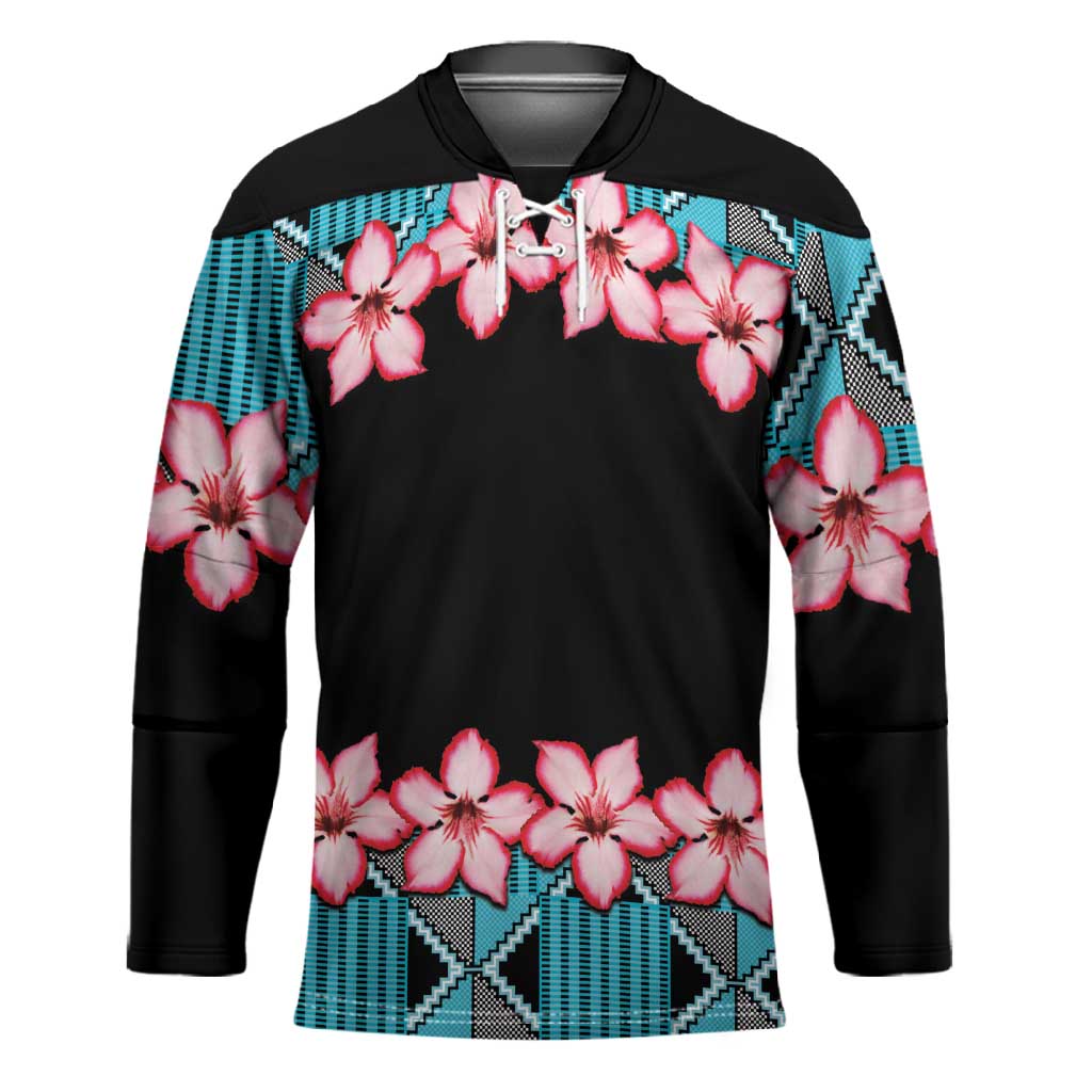 African Adenium Multiflorum Flowers Hockey Jersey with Kente Style