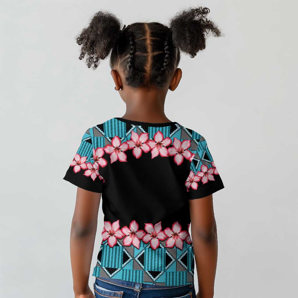 African Adenium Multiflorum Flowers Kid T shirt with Kente Style