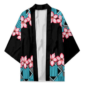 African Adenium Multiflorum Flowers Kimono with Kente Style