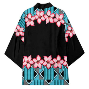 African Adenium Multiflorum Flowers Kimono with Kente Style