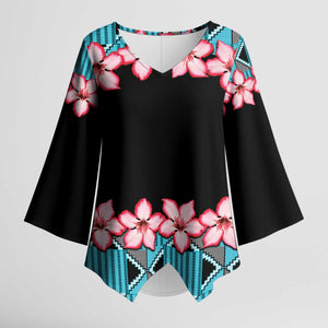 African Adenium Multiflorum Flowers Kimono Sleeve Blouse with Kente Style
